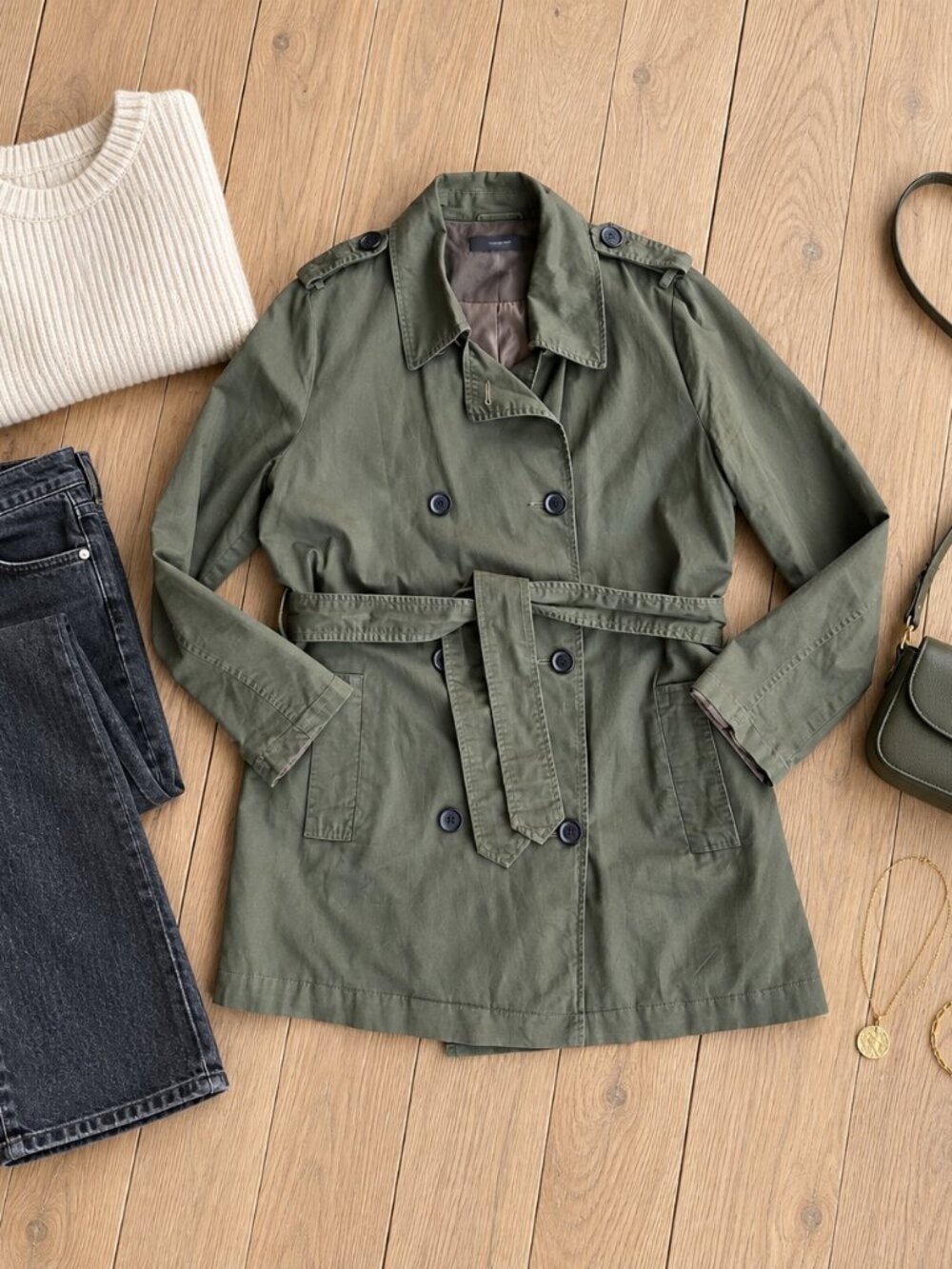 ✨Forever 21 Olive Green Double Breasted Belted Utility Trench Coat M✨
